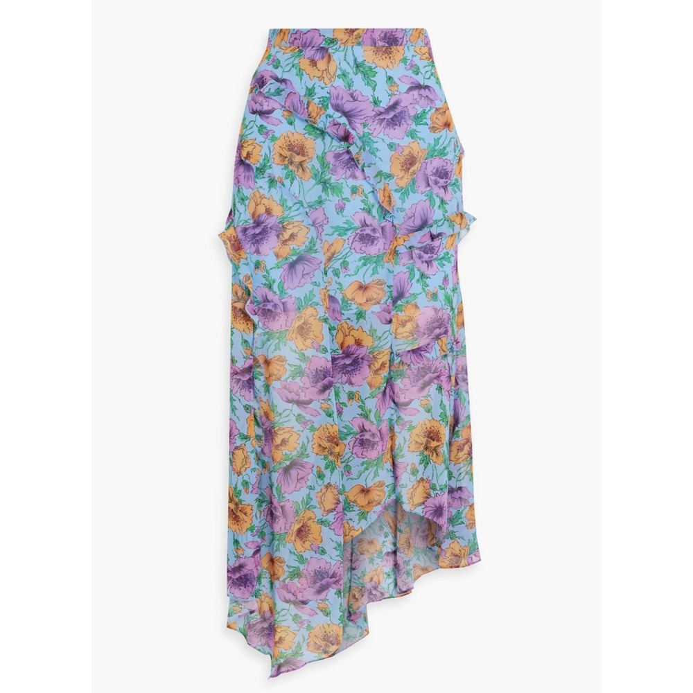 Veronica Beard Eleonora Ruffled Floral Silk Chiffon Midi Skirt Size 8